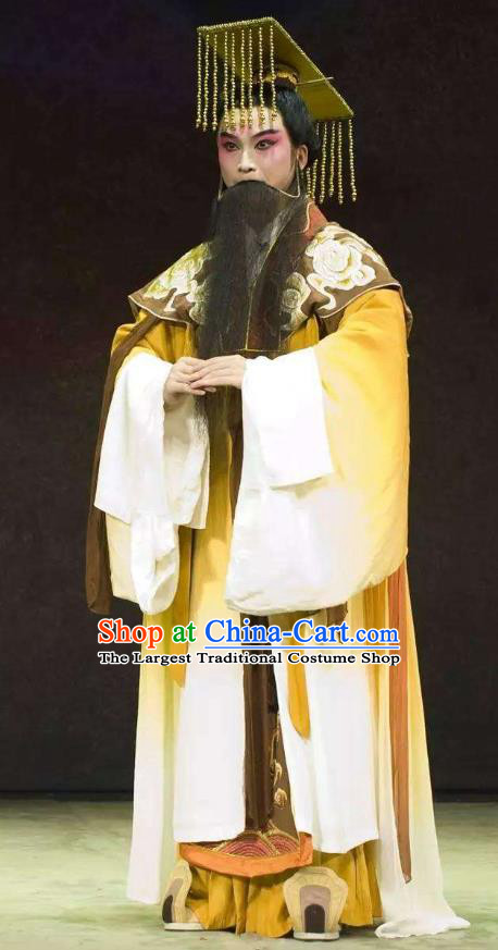 Chinese Kun Opera Emperor Yao Apparels Garment Costumes and Headwear Kunqu Opera the Dream of Xiang Fei Monarch Clothing