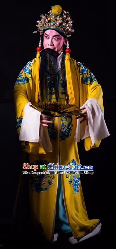 Rain on the Phoenix Tree Chinese Kun Opera Tang Emperor Garment Costumes and Headwear Kunqu Opera Elderly Male Apparels Clothing
