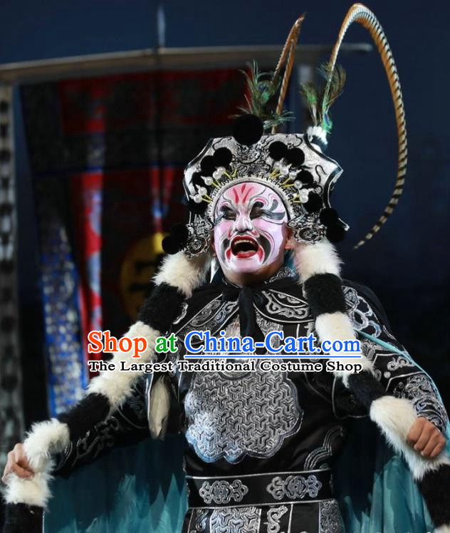 Rain on the Phoenix Tree Chinese Kun Opera Wusheng Garment Costumes and Headwear Kunqu Opera Martial Man An Lushan Apparels Clothing