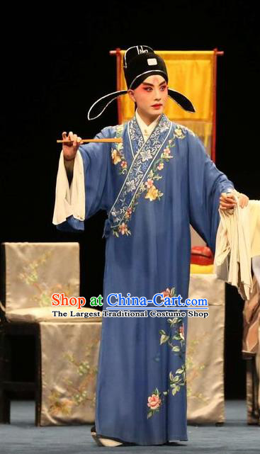 Bai Luo Shan Chinese Kun Opera Xiaosheng Scholar Xu Jizu Apparels Garment Costumes and Headwear Kunqu Opera Young Male Blue Robe Clothing