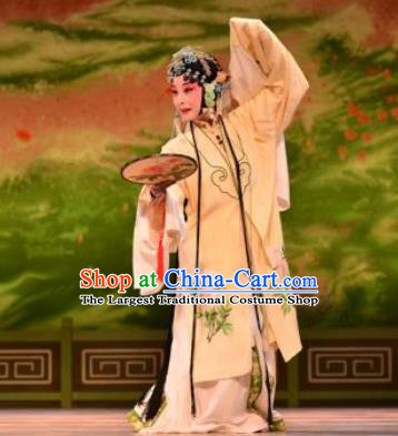 Chinese Kun Opera Young Lady Yellow Dress Apparels Costumes and Headdress Bai Luo Shan Kunqu Opera Actress Garment