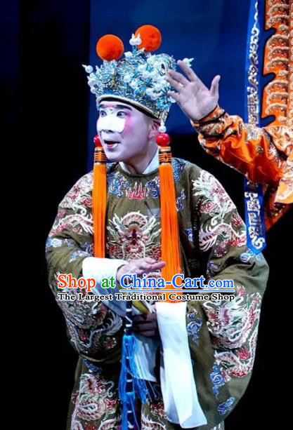 Rain on the Phoenix Tree Chinese Kun Opera Clown Garment Costumes and Headwear Kunqu Opera Chou Role Eunuch Gao Lishi Apparels Clothing