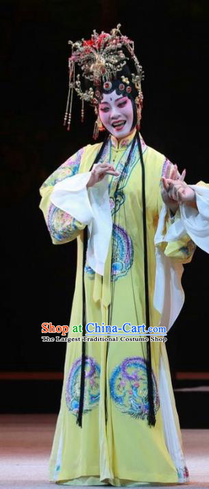 Chinese Kun Opera Diva Yellow Dress Costumes and Headpieces Rain on the Phoenix Tree Kunqu Opera Noble Consort Yang Garment Apparels