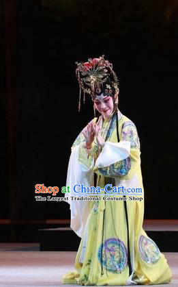 Chinese Kun Opera Diva Yellow Dress Costumes and Headpieces Rain on the Phoenix Tree Kunqu Opera Noble Consort Yang Garment Apparels