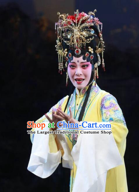 Chinese Kun Opera Diva Yellow Dress Costumes and Headpieces Rain on the Phoenix Tree Kunqu Opera Noble Consort Yang Garment Apparels