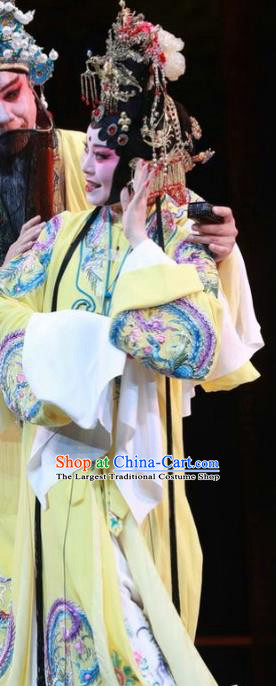 Chinese Kun Opera Diva Yellow Dress Costumes and Headpieces Rain on the Phoenix Tree Kunqu Opera Noble Consort Yang Garment Apparels
