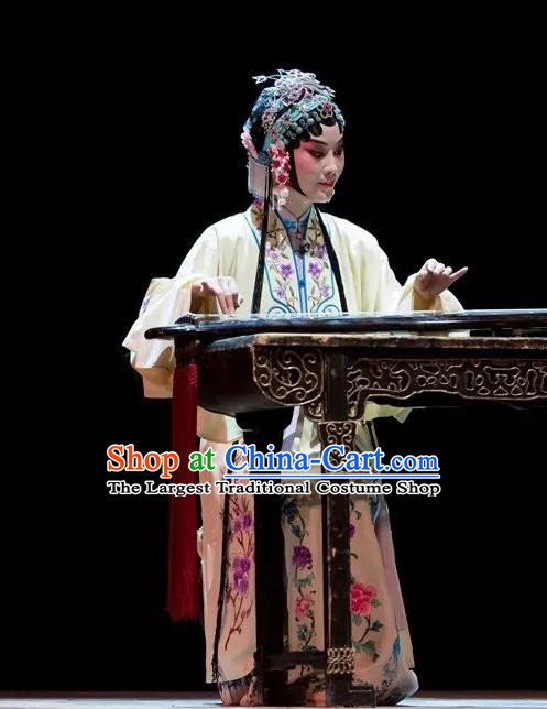 Chinese Kun Opera Rich Lady Dress Apparels Costumes and Headdress Burning Incense Kunqu Opera Hua Tan Young Female Garment