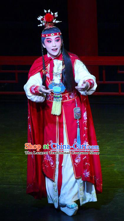 Dream of Red Mansions Chinese Kun Opera Young Childe Jia Baoyu Apparels Garment Costumes and Headwear Kunqu Opera Xiaosheng Red Clothing