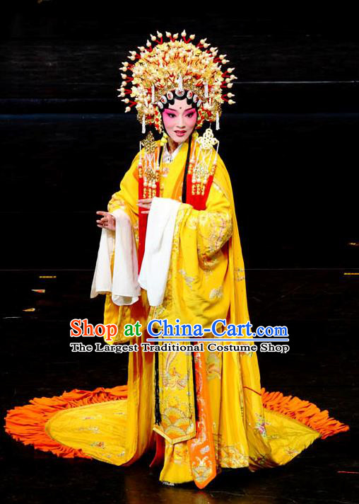Chinese Kun Opera Hua Tan Embroidered Dress Apparels Costumes and Headdress Dream of Red Mansions Kunqu Opera Imperial Consort Yuan Chun Garment