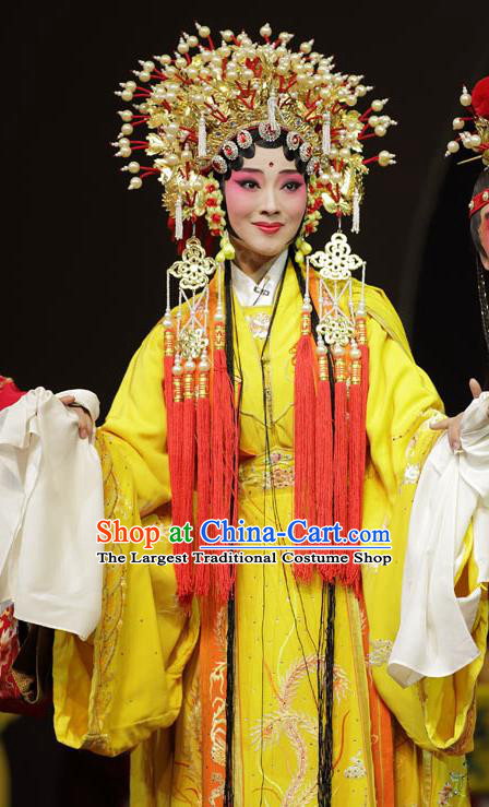 Chinese Kun Opera Hua Tan Embroidered Dress Apparels Costumes and Headdress Dream of Red Mansions Kunqu Opera Imperial Consort Yuan Chun Garment