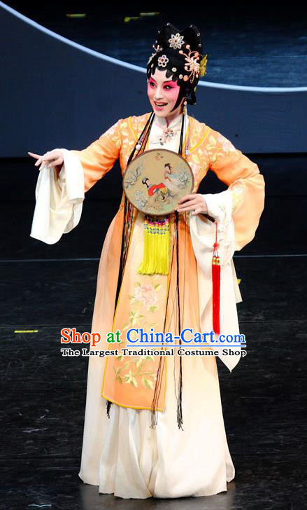 Chinese Kun Opera Huadan Xue Baochai Orange Dress Apparels Costumes and Headpieces Dream of Red Mansions Kunqu Opera Young Lady Garment