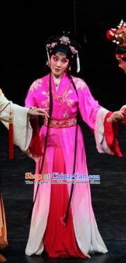 Chinese Kun Opera Young Lady Lin Daiyu Rosy Dress Apparels Costumes and Headpieces Dream of Red Mansions Kunqu Opera Actress Garment