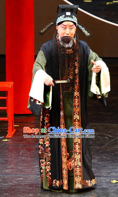 Chinese Kun Opera Old Man Jia Zheng Apparels and Headwear Dream of Red Mansions Garment Costumes Kunqu Opera Laosheng Clothing