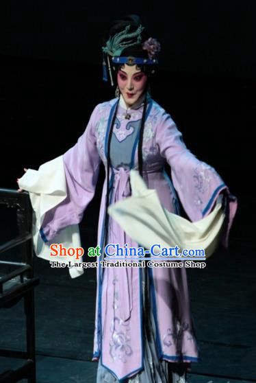Chinese Kun Opera Patrician Mistress Wang Xifeng Purple Dress Apparels and Headdress Dream of Red Mansions Kunqu Opera Actress Garment Costumes