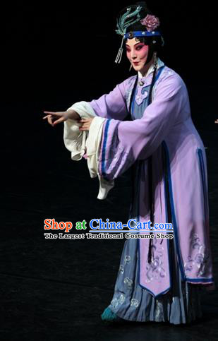 Chinese Kun Opera Patrician Mistress Wang Xifeng Purple Dress Apparels and Headdress Dream of Red Mansions Kunqu Opera Actress Garment Costumes