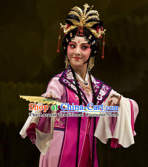 Chinese Kun Opera Noble Lady Wang Xifeng Apparels Costumes and Headdress Dream of Red Mansions Kunqu Opera Hua Tan Rosy Dress Garment