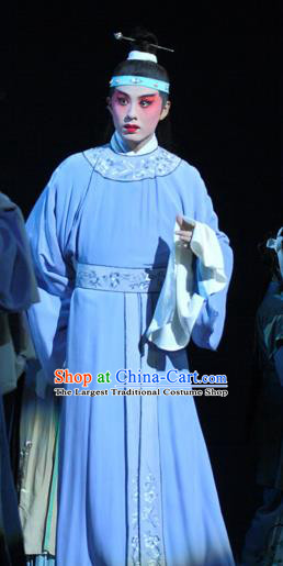 Chinese Kun Opera Scholar Jia Lian Apparels and Headwear Dream of Red Mansions Garment Costumes Kunqu Opera Xiaosheng Young Male Blue Clothing