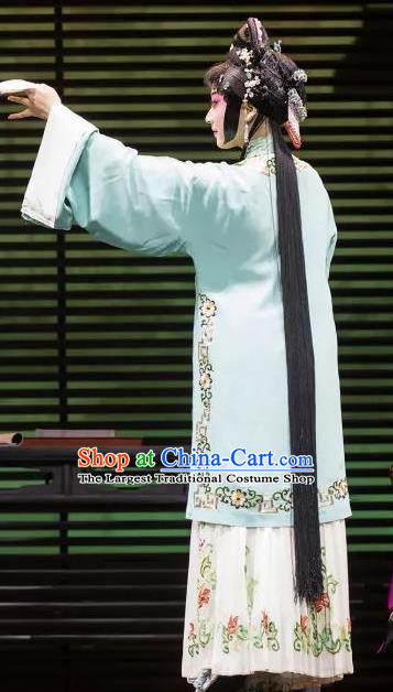Chinese Kun Opera Young Lady Dress Costumes and Headdress the Legend of Washing the Silk Gauze Kunqu Opera Hua Tan Ruo Ye Garment Apparels