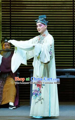 Chinese Kun Opera Young Male Liang Chenyu Apparels Garment Costumes and Headwear the Legend of Washing the Silk Gauze Kunqu Opera Scholar Robe Clothing