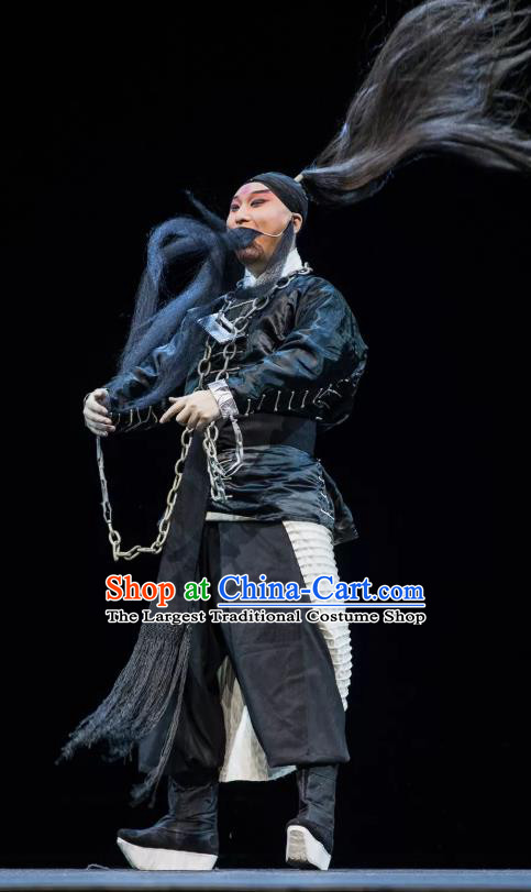 Chinese Kun Opera Wusheng Apparels Garment Costumes and Headwear the Legend of Washing the Silk Gauze Kunqu Opera Prisoner Clothing