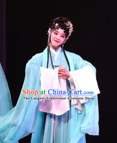 Chinese Kun Opera Young Female Yun Niang Apparels Costumes and Headpieces Six Chapters of a Floating Life Kunqu Opera Actress Blue Dress Garment