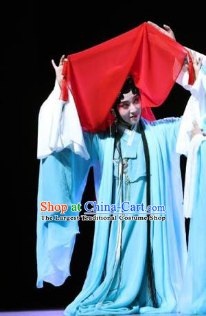 Chinese Kun Opera Young Female Yun Niang Apparels Costumes and Headpieces Six Chapters of a Floating Life Kunqu Opera Actress Blue Dress Garment