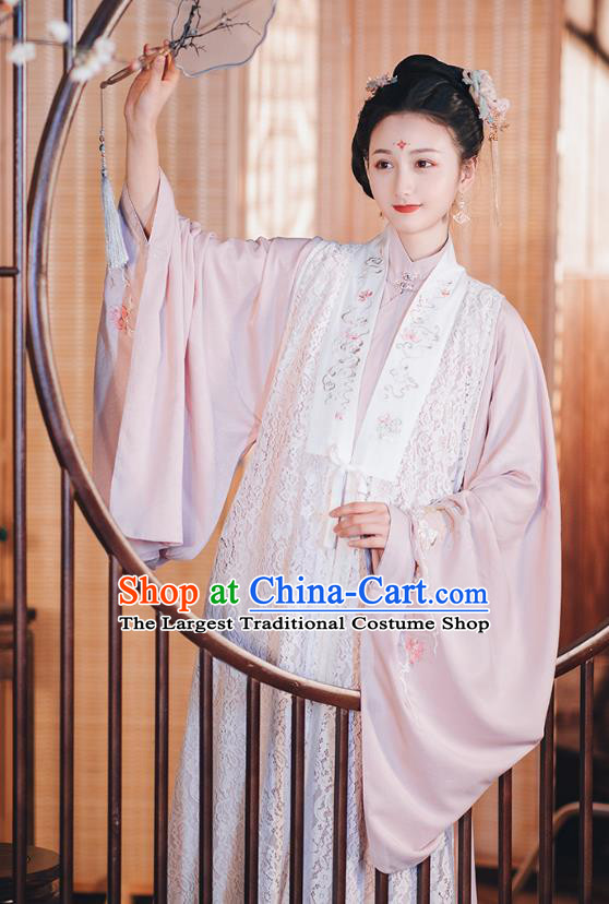 Chinese Traditional Ming Dynasty Lace Vest Hanfu Dress Ancient Palace Lady Garment Historical Costumes Complete Set