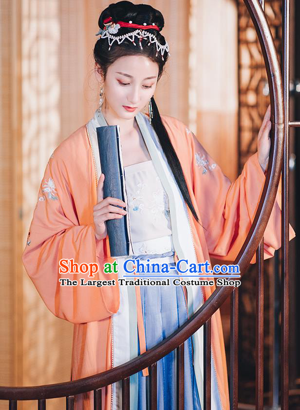 Chinese Traditional Song Dynasty Hanfu Dress Historical Costumes Ancient Young Lady Embroidered Garment