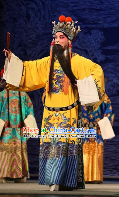 The Tale of Handan Chinese Kun Opera Emperor Apparels and Headwear Kunqu Opera Laosheng Garment Costumes Embroidered Robe