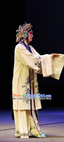 Chinese Kun Opera Young Female White Dress Apparels Costumes and Headdress The Tale of Handan Kunqu Opera Diva Garment