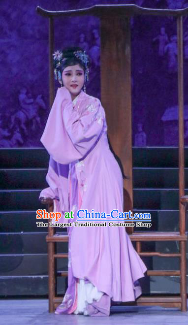 Chinese Kun Opera Hua Tan Diva Apparels Costumes and Headdress Rong Bao Zhai Kunqu Opera Young Lady Wan Qiu Dress Garment