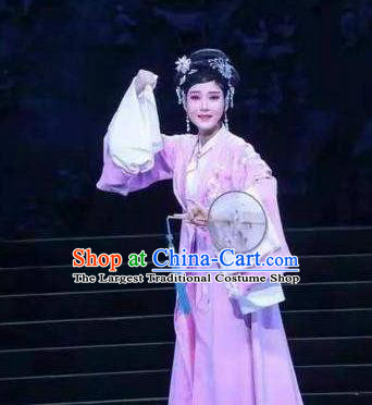 Chinese Kun Opera Hua Tan Diva Apparels Costumes and Headdress Rong Bao Zhai Kunqu Opera Young Lady Wan Qiu Dress Garment