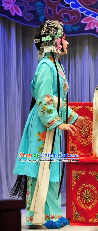 Chinese Kun Opera Xiaodan Apparels Costumes and Headpieces Leifeng Pagoda Kunqu Opera Young Lady Xiao Qing Blue Dress Garment