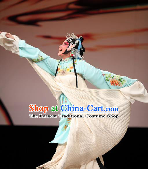 Chinese Kun Opera Actress Apparels Costumes and Hair Accessories Thousands of Miles to Send Jing Niang Kunqu Opera Huadan Dress Garment