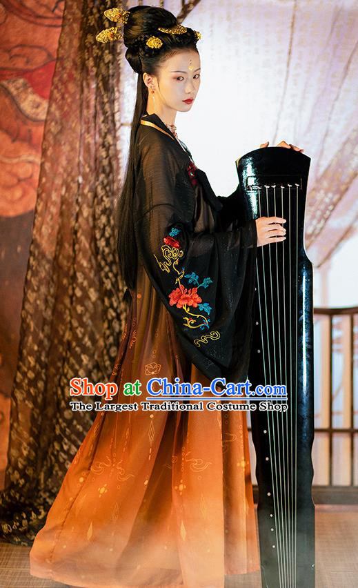 Chinese Ancient Court Woman Embroidered Historical Costumes Traditional Tang Dynasty Princess Hanfu Dress