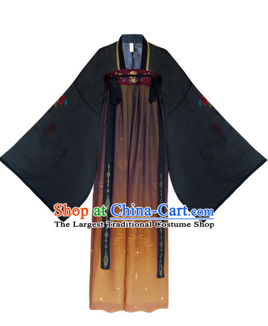 Chinese Ancient Court Woman Embroidered Historical Costumes Traditional Tang Dynasty Princess Hanfu Dress