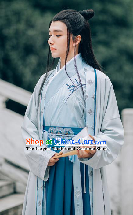 Chinese Traditional Ming Dynasty Young Man Hanfu Clothing Ancient Swordsman Historical Costumes Embroidered Garment