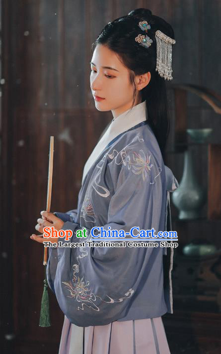 Chinese Traditional Ming Dynasty Patrician Female Hanfu Dress Ancient Princess Embroidered Blouse and Skirt Historical Costumes for Women