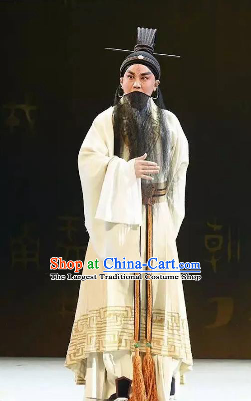 Confucius Chinese Kun Opera Laosheng Apparels and Headwear Kunqu Opera Elderly Male Garment Ideologist Costumes