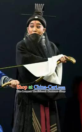 Chinese Kun Opera Philosopher Laosheng Confucius Black Costumes and Headwear Kunqu Opera Garment Elderly Male Apparels