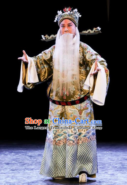 Chinese Kun Opera Old Man Tu An Gu Costumes and Headwear Kunqu Opera Elderly Male Garment Official Apparels