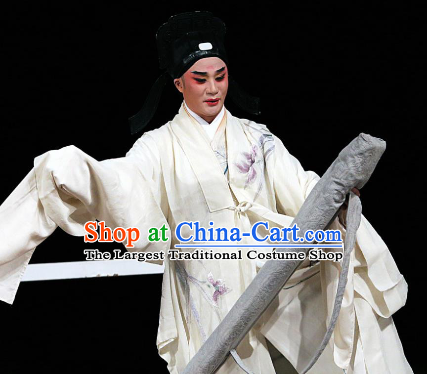Blossoms on A Spring Moonlit Night Chinese Kun Opera Young Male Scholar Costumes and Headwear Kunqu Opera Xiaosheng Garment Poet Zhang Ruoxu Apparels