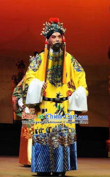 Jing Yang Zhong Chinese Kun Opera Emperor Chongzhen Costumes and Headwear Kunqu Opera Laosheng Garment Elderly Male Apparels Embroidered Robe