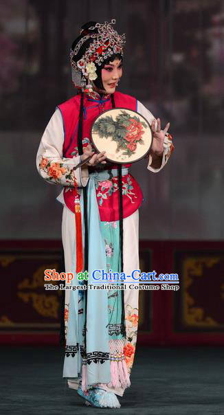 Chinese Kun Opera Young Lady Dress Apparels and Headdress Dream in The Garden Traditional Kunqu Opera Xiaodan Servant Girl Garment Costumes