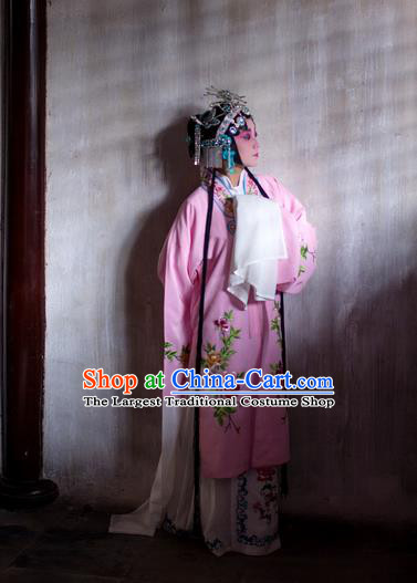 Chinese Kun Opera Young Female Du Liniang Pink Dress Apparels and Headdress Dream in The Garden Traditional Kunqu Opera Hua Tan Garment Costumes