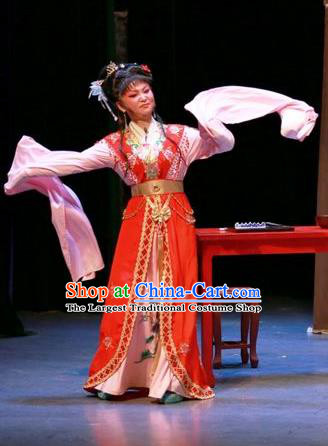Chinese Shaoxing Opera Hua Tan Red Dress Apparels Yue Opera The Peacocks Fly To The Southeast Liu Lanzhi Costumes Diva Garment and Headpieces