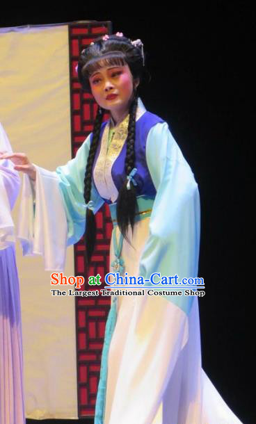 Chinese Shaoxing Opera Maidservant The Peacocks Fly To The Southeast Hua Tan Dress Yue Opera Apparels Garment Servant Girl Costumes and Hair Accessories