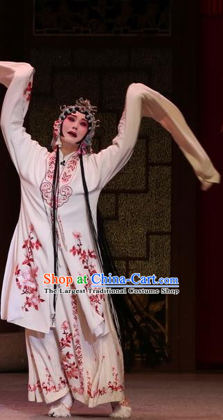 Chinese Kun Opera Diva White Apparels Costumes and Headdress Full Bed Wat Traditional Kunqu Opera Hua Tan Actress Dress Young Mistress Garment