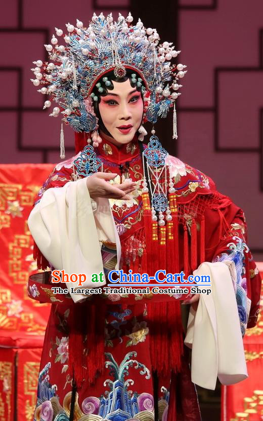 Chinese Kun Opera Huadan Red Dress Apparels and Headdress Full Bed Wat Traditional Kunqu Opera Young Female Actress Garment Costumes