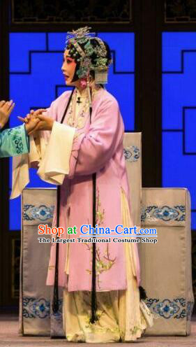 Chinese Kun Opera Young Mistress Pink Apparels and Headdress Full Bed Wat Traditional Kunqu Opera Hua Tan Actress Dress Garment Costumes